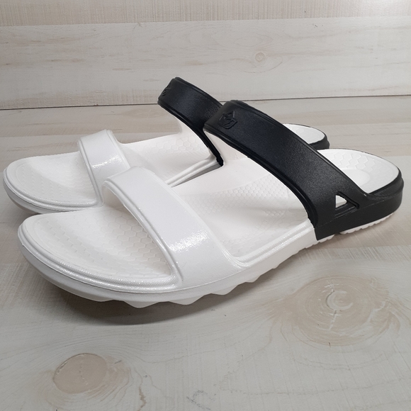 Spenco Fusion Black & White Slide Sandals Womens Size 10 Wide - Picture 9 of 9